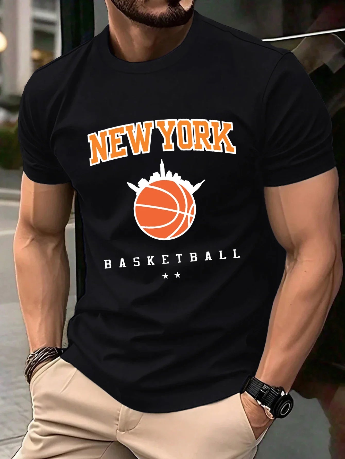New York Basketball Game Print Men T Shirts Hip Hop O-Neck T-Shirt Soft Cotton Male Sportswear Casual Comfortable Clothes