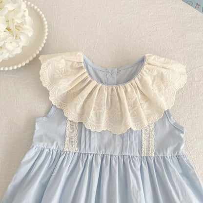 2026 Summer Girls New Korean Lace Collar 2-6Yrs Girl Dress Baby Girl Stylish Sleeveless Dress Girls Princess Korean Dress