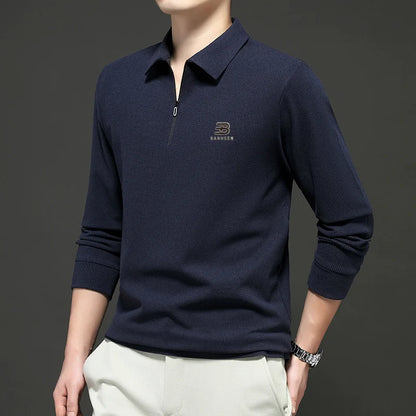 High Quality Polo Shirtspring and Autumn Long Sleeved Men's T-shirt Printed Pattern New Business Casual Solid Color Loos T-shirt