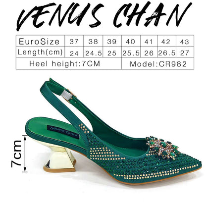 Summer New Design Specials Italian Women Shoes and Bag Set Fuchsia Color Comfortable High Heels With Rhinestone