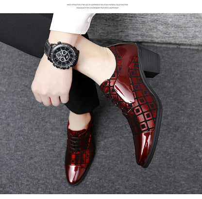 Men's High-heeled Leather Shoes Fashion Red Wedding Dresses Shoes For Men Luxury Formal Shoes Man zapatos de vestir