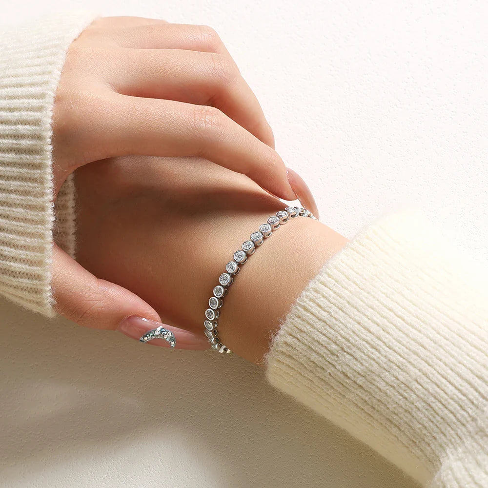 Round Cut 3mm Moissanite Tennis Bracelet 925 Sterling Silver Gold Plated Women Men's Bracelet Engagement Luxury Jewelry