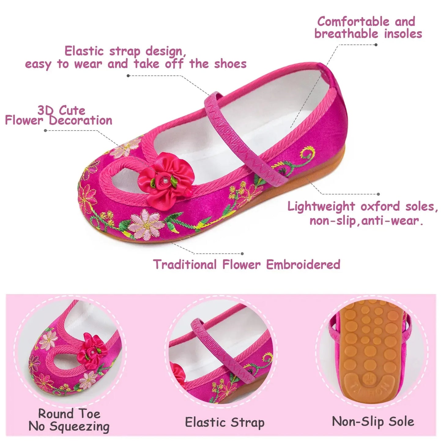 Girls Embroidery Floral Shoes Encanto Mirabel Princess Shoes Baby Vintage Ballerina Flats Comfortable Anti-slid Low Heel Flats