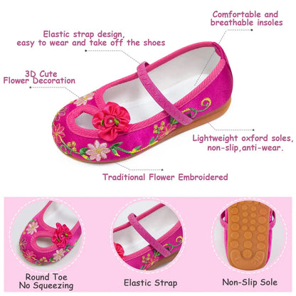 Girls Embroidery Floral Shoes Encanto Mirabel Princess Shoes Baby Vintage Ballerina Flats Comfortable Anti-slid Low Heel Flats