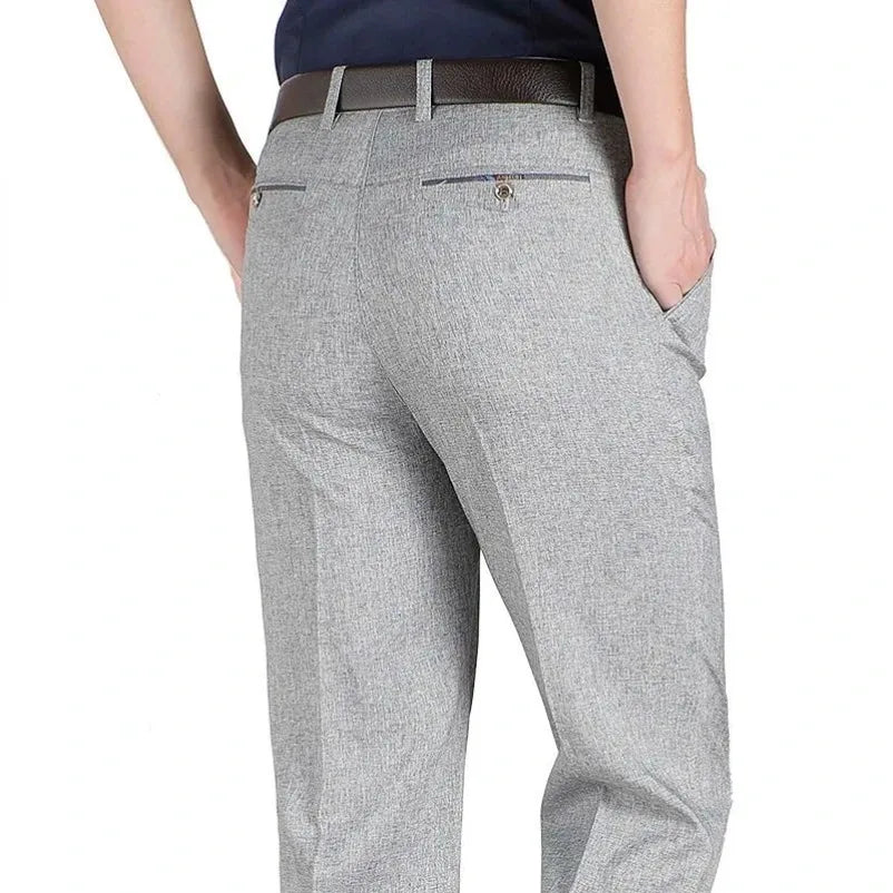 New Men's Summer Thin Autumn Thicken Business Casual Pants Fashion Solid Gentle Trousers Male Brand Suit Pant Black Grey GOZBKF