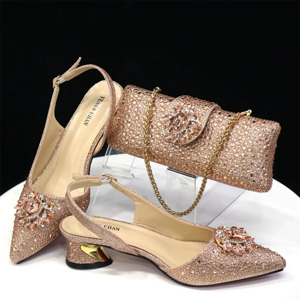 Fashionable Red Color Pointed Top Ladies Shoes Matching Bag Set For Nigerian Women Wedding Party Pump