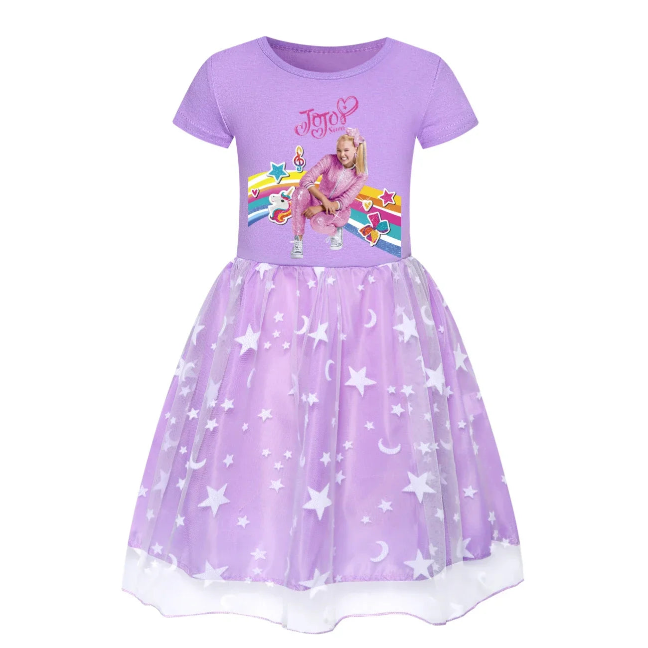 2025 Girls Princess Dress Kids Cute JOJO Siwa T Shirt Pleated Dresses Children Summer Vestidos Cartoon Birthday Party Clothes