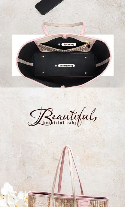 Women's Tote Bag New PVC Large Capacity Splicing Design Women's Bag Commuter Coffee Color Handbag
