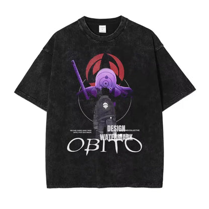 T-shirts Vintage Washed Uchiha Itachi Printed T Shirt Oversize Streetwear Manga Kakashi Minato Obito Tops Tees Man Women