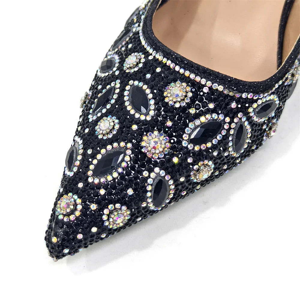 Black Color Elegant High Heels Nigeria Popular Design African Ladies Shoes And Bag Set For Party