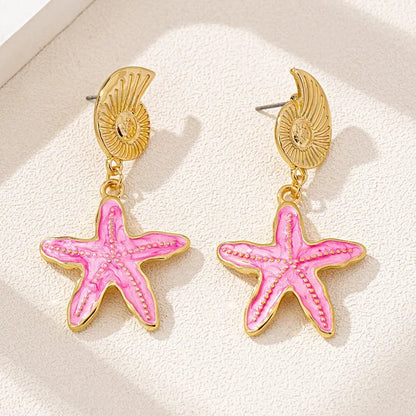 1 Pair Geometric Temperament Casual Starfish Stud Earrings Summer Simple Beach Vacation Style Earrings Ocean Jewelry Gift