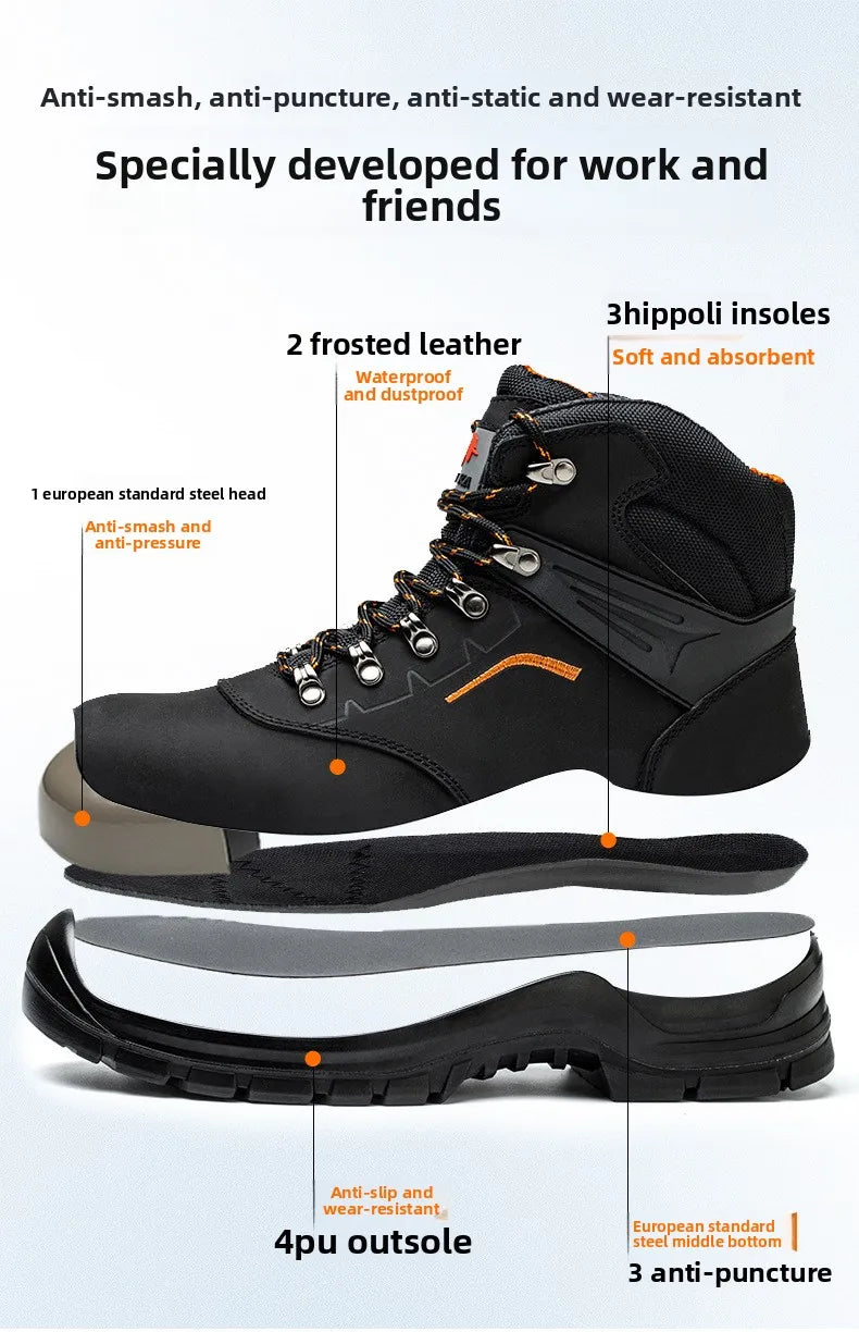 Men's Anti-Static Wear-Resistant Labor Protection Shoes Safety Smashing Protection Work Shoes for Factory Use
