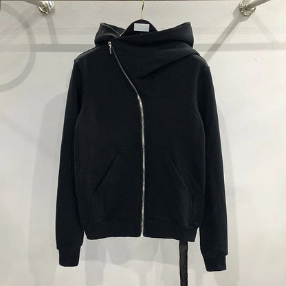 Autumn Zipper Design Black Hoodies Men's Women's Sportswear Jacket American Rock Hip Hop Street Wear Elastic Knitted Coats
