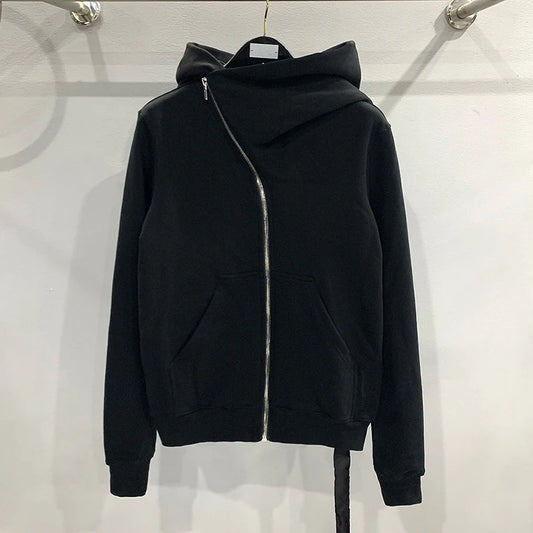Autumn Zipper Design Black Hoodies Men's Women's Sportswear Jacket American Rock Hip Hop Street Wear Elastic Knitted Coats