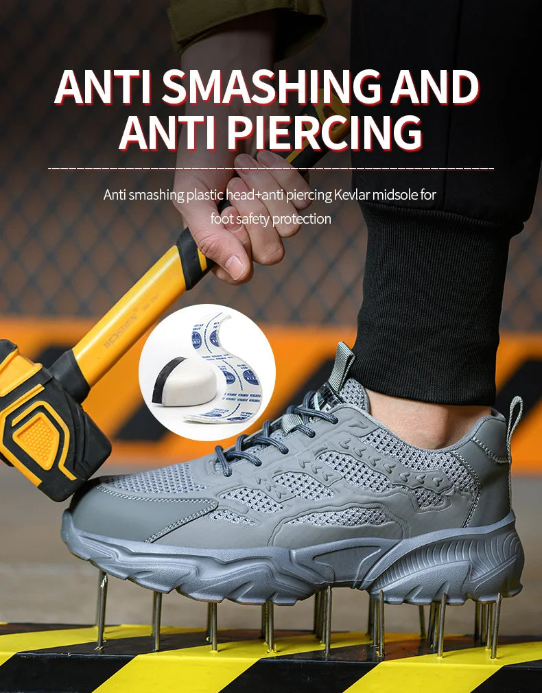 Summer Work Shoes with protection breathable Lightweight ShoesSteel Toe Shoes Men  Anti-smashing Industrial Safety Shoes