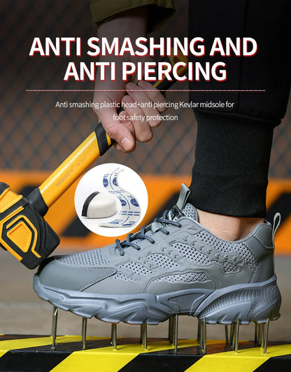 Summer Work Shoes with protection breathable Lightweight ShoesSteel Toe Shoes Men  Anti-smashing Industrial Safety Shoes