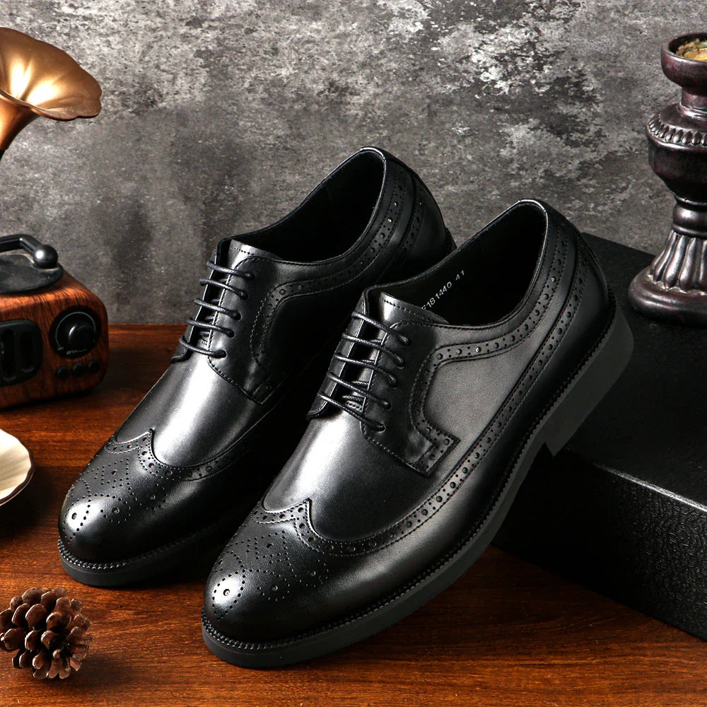Vintage Brogue Derby Shoes Full Grain Leather Business Party Dress Shoes for Men