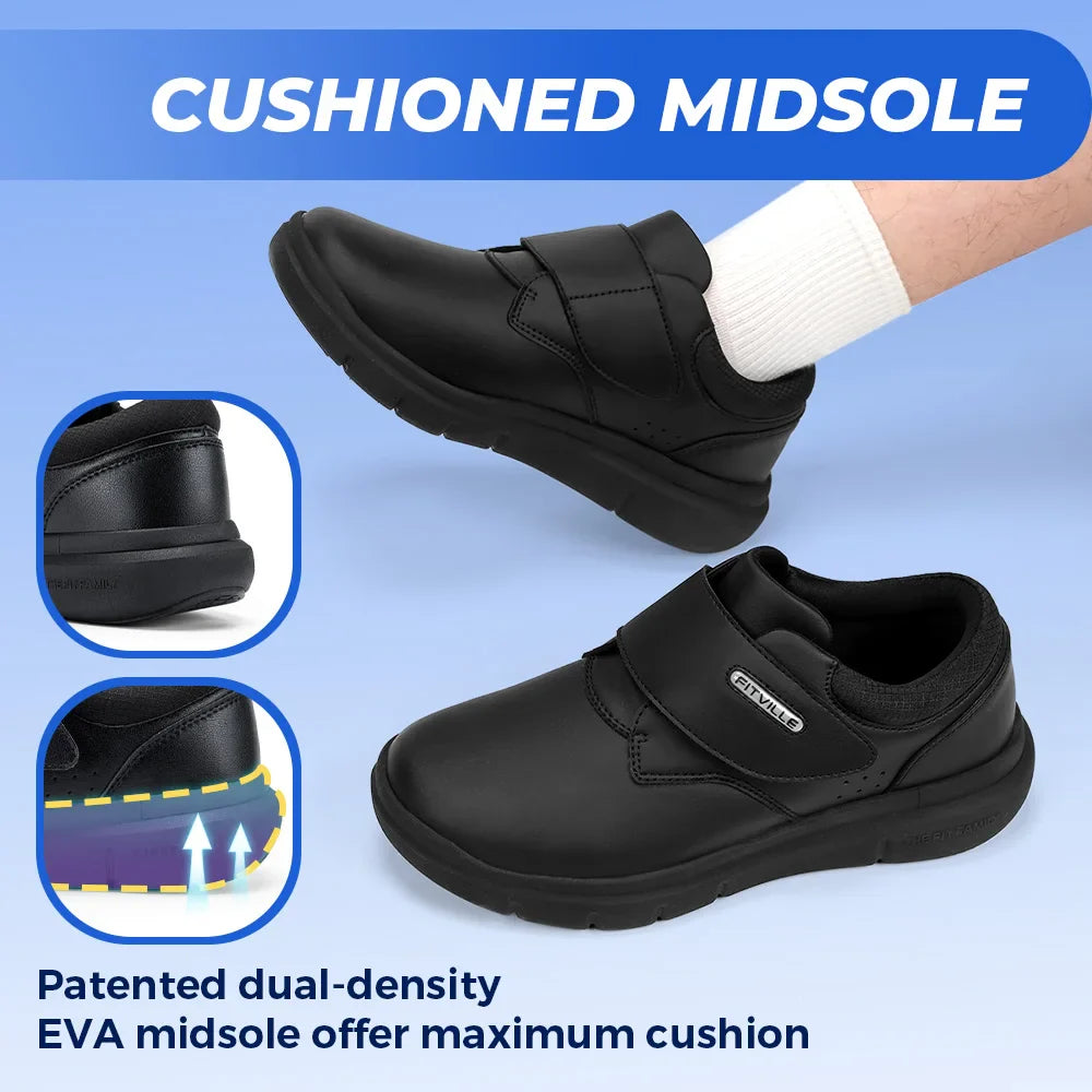 Extra Wide Men's Shoes Leather Diabetic Shoes Walking for Elder Orthopedic Toes Swollen Feet Non-Slip Arch Support