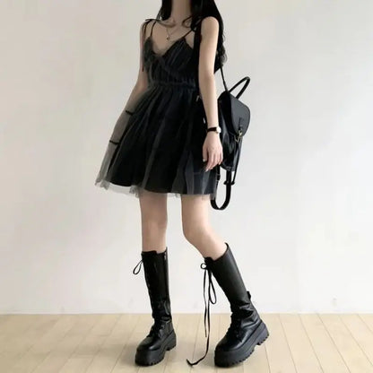 Y2k Black Mesh Women's Ball Gown Dresses 2025 New Sleeveless Strapless V-neck Party Sexy Mini Dress for Womens