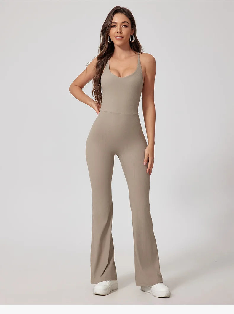 Seamless Yoga Jumpsuit Sets Beautiful Back Tight Hip Lift Trousers Micro Flared Trousers Outdoors Sports Fitness tracksuit Woman
