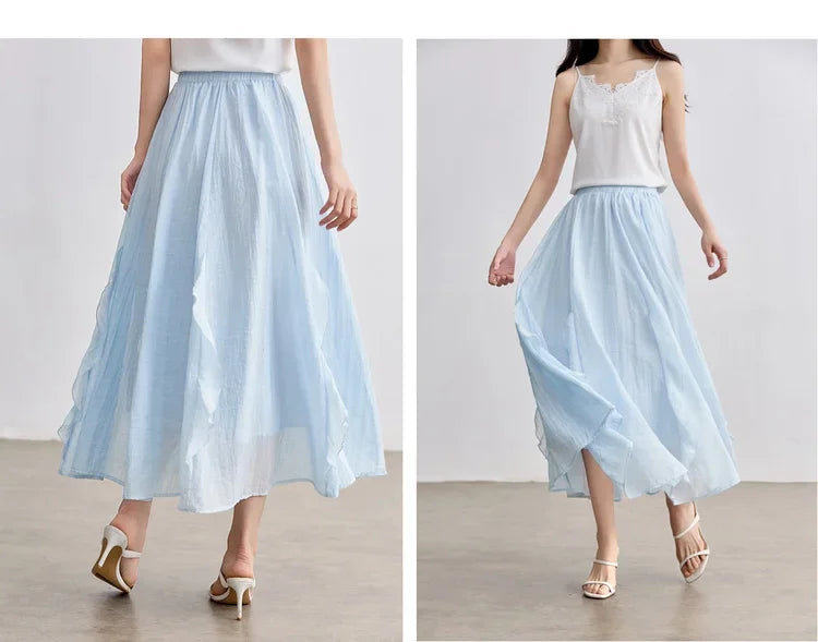 Women Summer Skirts 2026 High Waist Sweet Pleated A Line Ankle-Length Skirt Ladies Elegant Casual Clothes W52QA2169