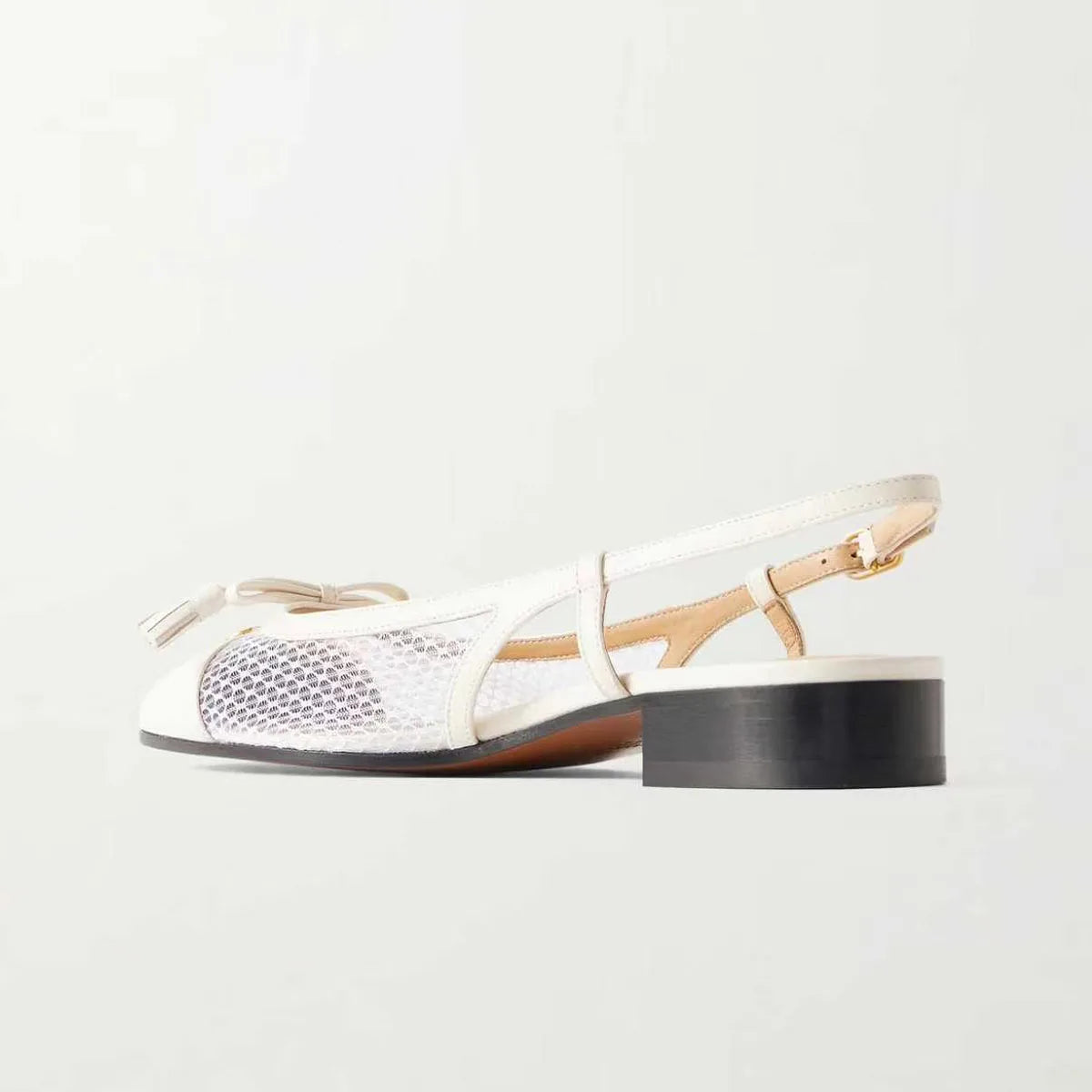 Summer White Cowhide Tassels Closed Toe Sandals Square Toe Hollow Low Heel Mesh One Word Buckle Sandals Commute