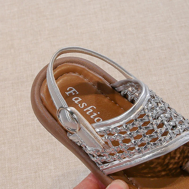 Children's Shoes Girls Flip-flops 2025 Brand Summer Sandals for Kids Fashion Braided Beach Shoes Princess Flat Slingbacks I05281