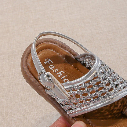Children's Shoes Girls Flip-flops 2025 Brand Summer Sandals for Kids Fashion Braided Beach Shoes Princess Flat Slingbacks I05281