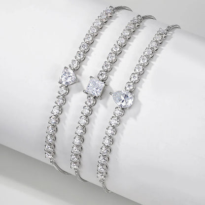 2.5mm Full Moissanite Tennis Riviera Bracelet With 6mm Heart Cut Diamond Adjustable Wrist Chain S925 Silver for Women Jewelry