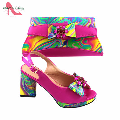 Red Color Italian Design Shoes Matching Bag Set Super High Heels Pumps for Garden Party