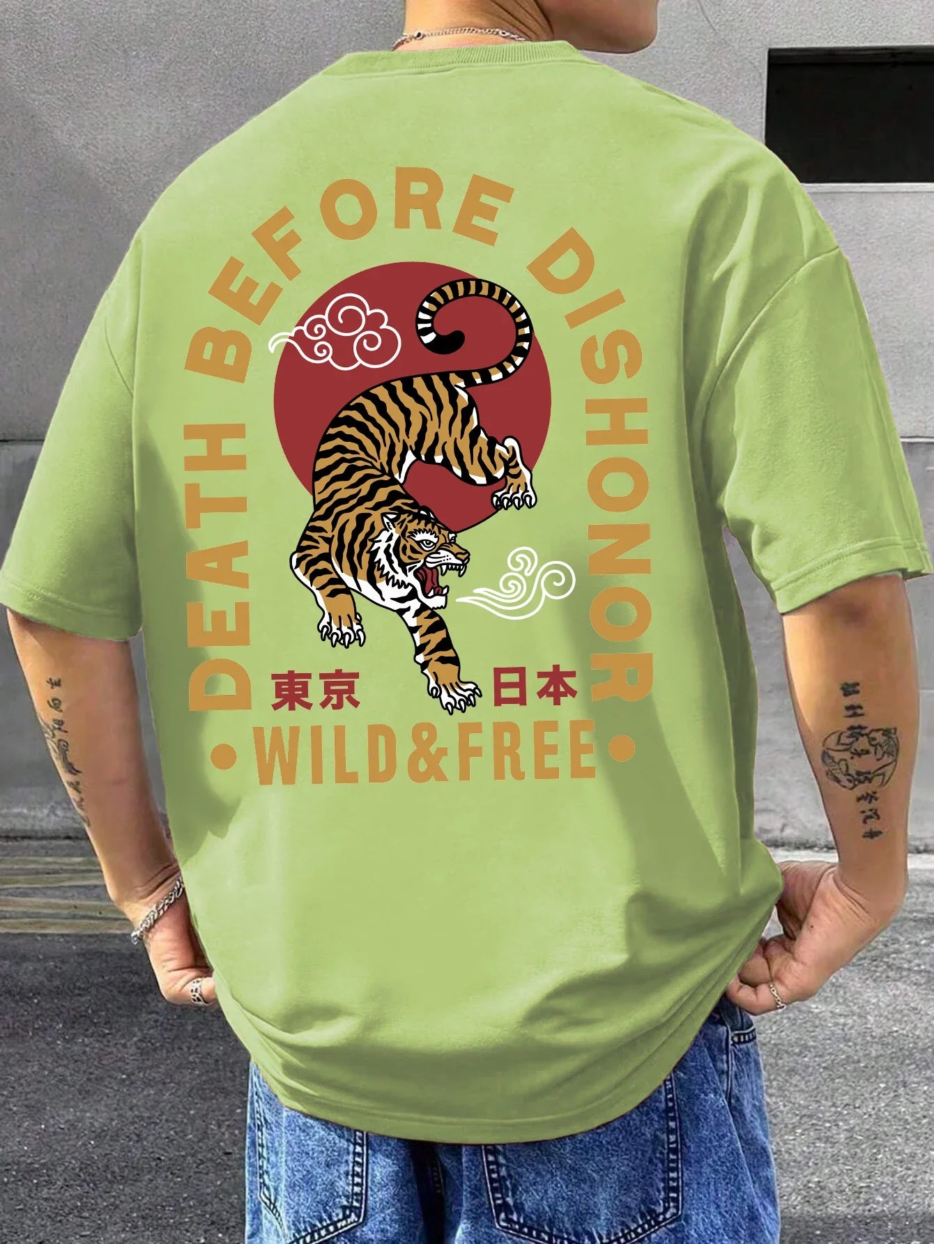 Tiger Letter Print Casual Commute 
 Mans Tshirt Fitting Breathable Tee Shirt Leisure Comfort Tee Clothing Round Neck Tops
