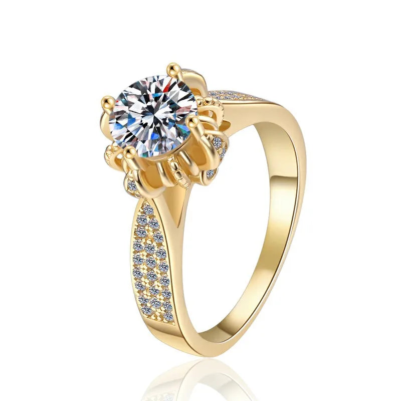 High-end women's jewelry 9999 24K real gold women's ring moissanite ring 1 carat rose fountain crown finger