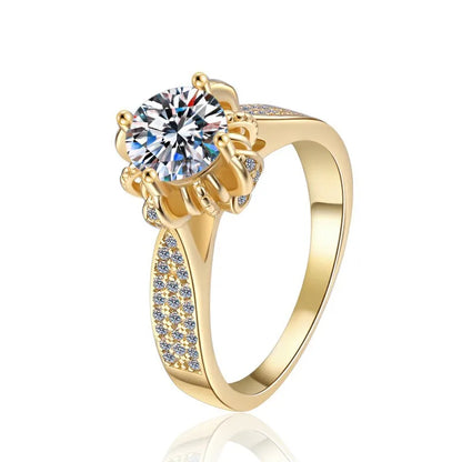 High-end women's jewelry 9999 24K real gold women's ring moissanite ring 1 carat rose fountain crown finger