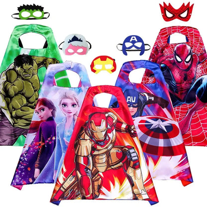 Halloween 6 Sets Superhero Capes Masks for 3-10 Year Old Girl Gifts Cartoon Dress Up Costumes Party Supplies Easter Cloak