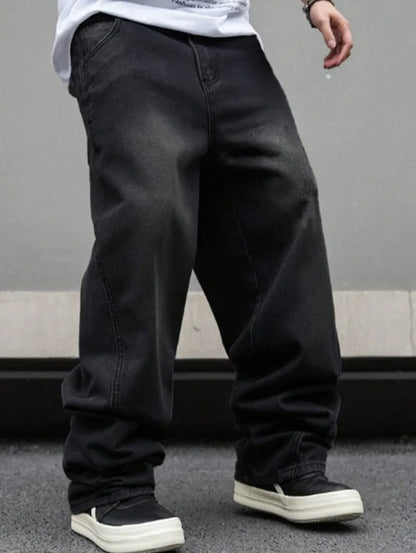 High street American Vibe pleated design micro flared jeans men's loose straight leg hanging wide leg pants men