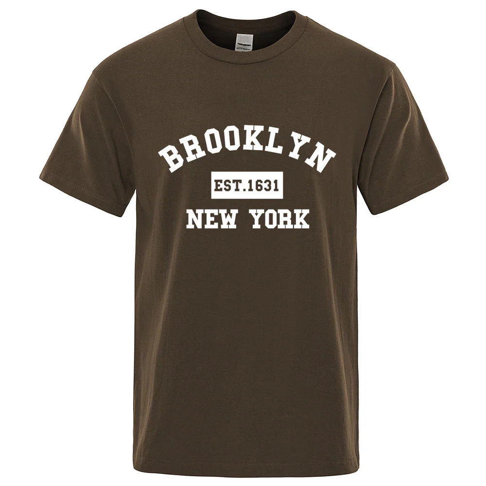 Brooklyn Est. 1631 New York Letter Print T-Shirt Man Casual Loose T-Shirts Summer Cotton Tops Fashion Breathable Tee Clothing