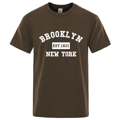 Brooklyn Est. 1631 New York Letter Print T-Shirt Man Casual Loose T-Shirts Summer Cotton Tops Fashion Breathable Tee Clothing