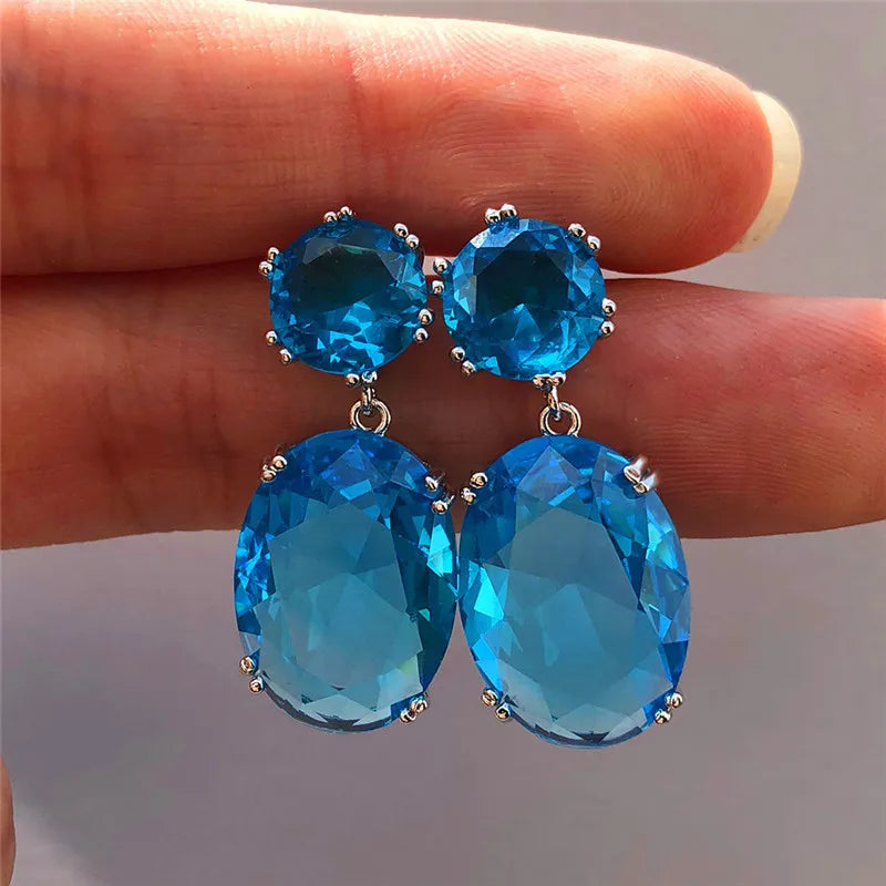 925 Sterling Silver Big Oval CZ Women Drop Earrings Elegant Female Accessories Brilliant Cubic Zirconia Earring Trendy Jewelry