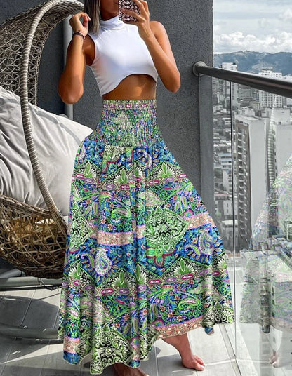 Fashion Cotton Women Floral Print Skirt Side Tie Beach Skirts Summer High Waist Wrap Flower Long Skirt