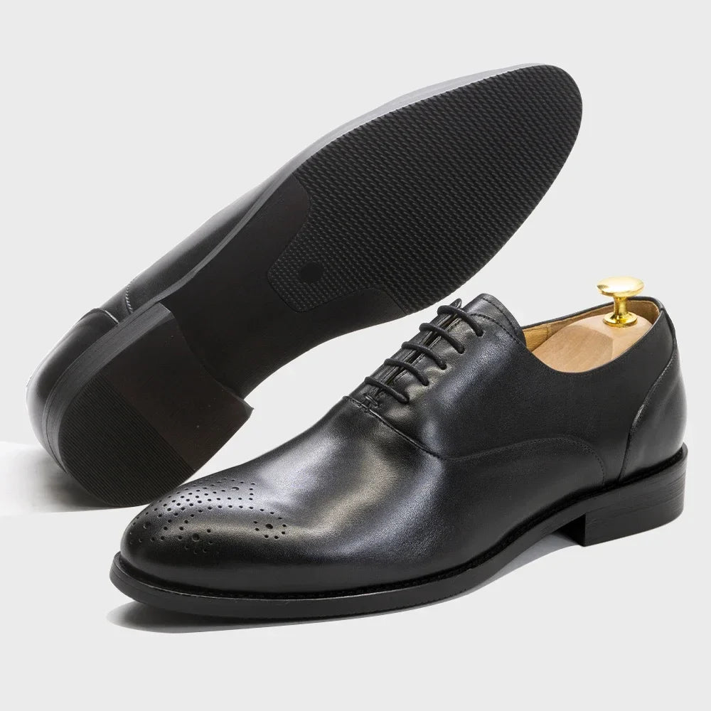 Men's Classic Italian Style Genuine Leather Oxfords Dress Shoes Lace-Up Black/Brown Business Office Wedding Formal Footwear