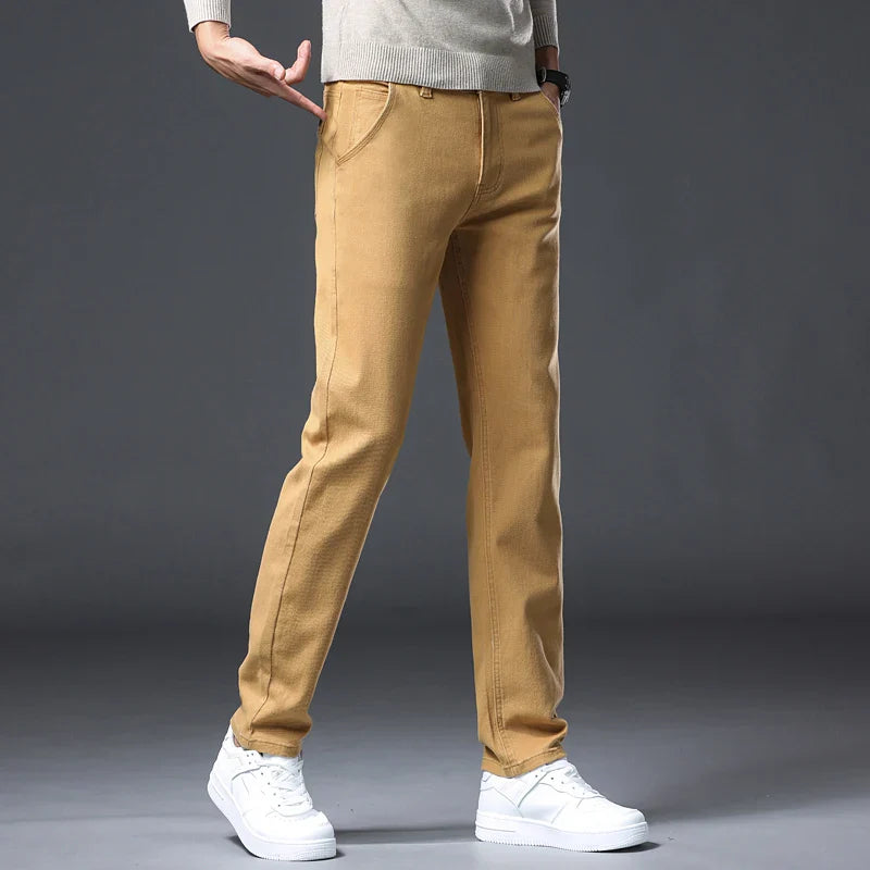 2026 new Cotton Elastic Men's Jeans Spring Fitted Straight Business Casual Trousers Soft Comfortable Fashion Korean Denim Pants