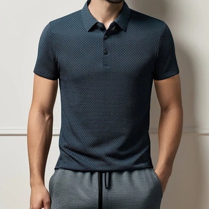 Men's Business Polos Casual Short Sleeved Bone Flower Solid Color POLO Shirt Fashion Breathable Comfortable Summer Versatile Top