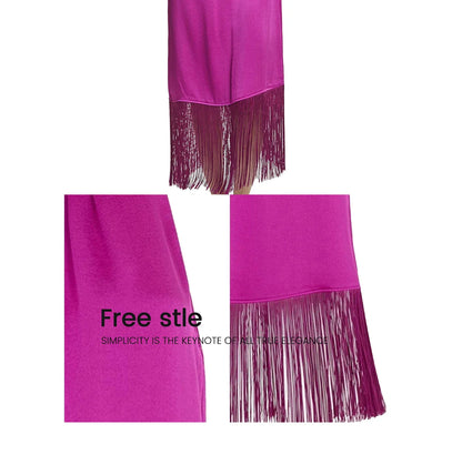 New Women Party Dress Hanging Neck Style Dress High Collar Sleeveless Fringe Skirt Hem Belt Evening Dresse