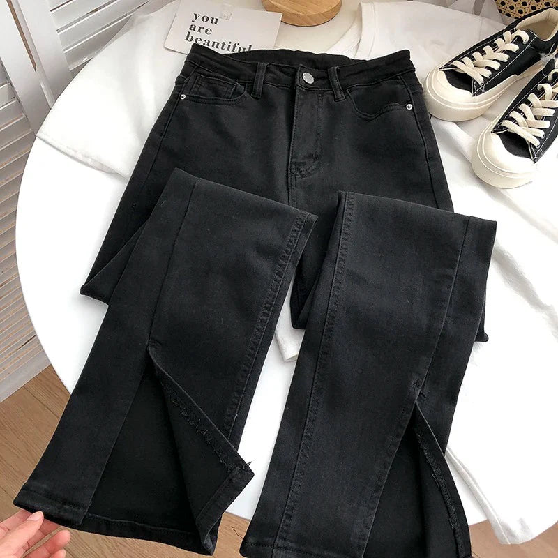 High Waist Boot Cut Pants Fashion Female All-Match Split Flared Jeans