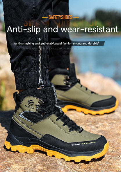 Men's Safety Shoes Steel Toe Anti Smash Safety Boots Puncture Proof Construction Wear-Resistant Work Boots