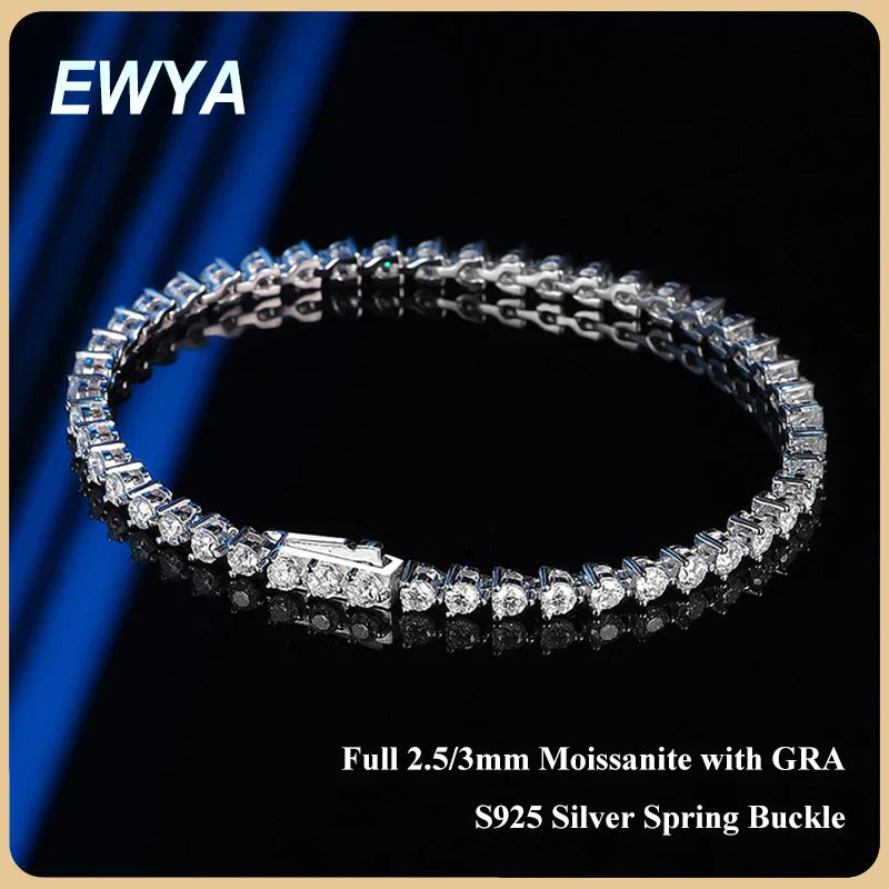3 Claw 2.5/3mm Full D Color Moissanite Diamond Tennis Bracelet Hidden Buckle for Women Man 925 Silver Link Chain Bracelets