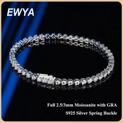 3 Claw 2.5/3mm Full D Color Moissanite Diamond Tennis Bracelet Hidden Buckle for Women Man 925 Silver Link Chain Bracelets