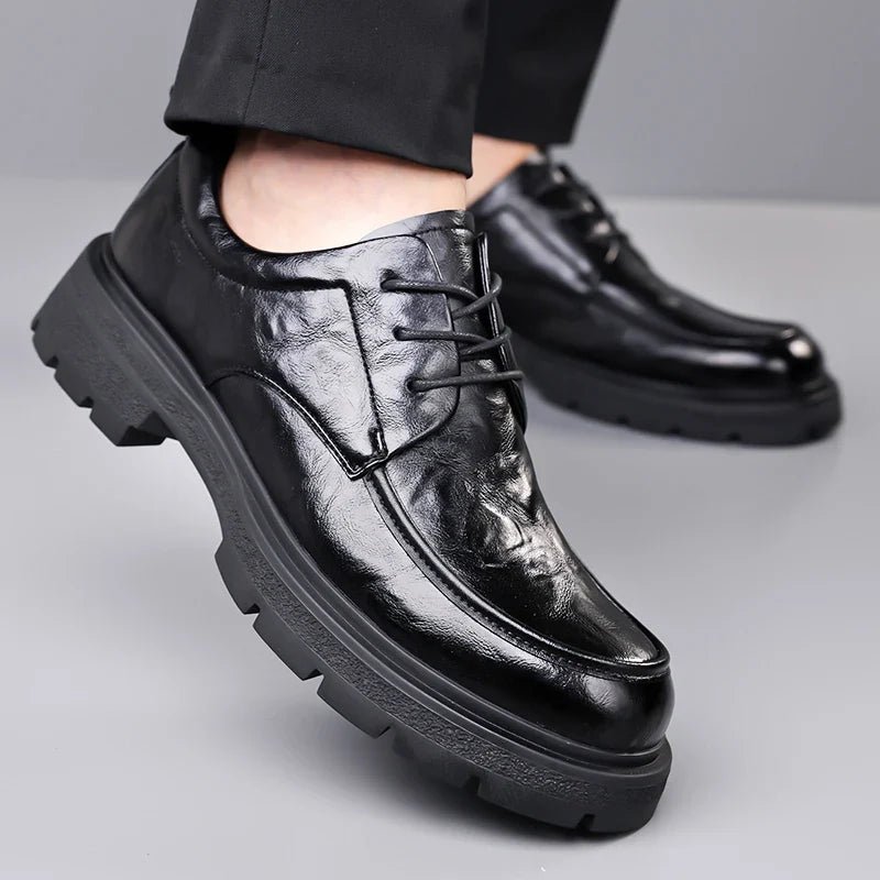 Men's Comfortable Genuine Leather British Thick-soled Business Leather Shoes for Spring 2025, New Lace-up Oxford Shoes