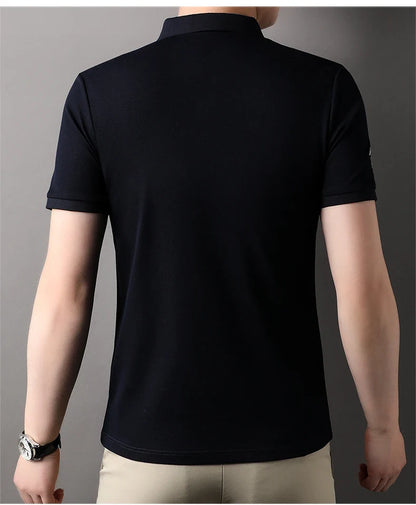 High end luxury silk cotton short sleeve POLO shirt men's summer fashion brand embroidered T-shirt cool wrinkle resistant top