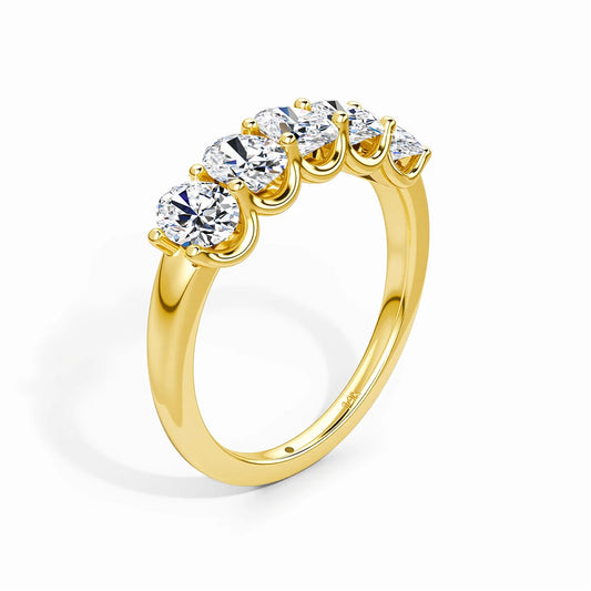 14K Yellow Gold Engagement Ring GRA Certified Moissanite Row Band 5 Stone 1.5ctw 100% Authentic for Women Wedding Jewelry